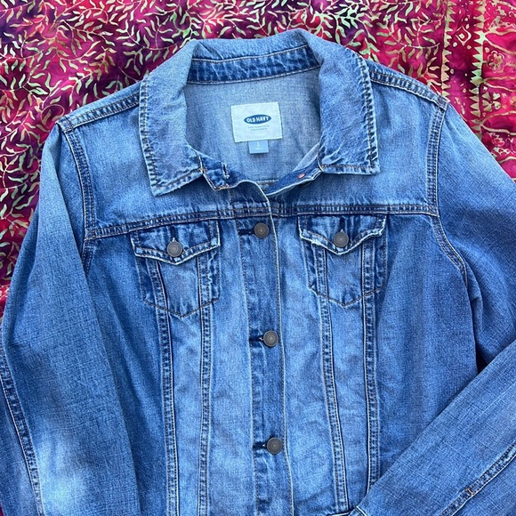 Old Navy Distressed Blue Denim Jean Jacket - Picture 3 of 11